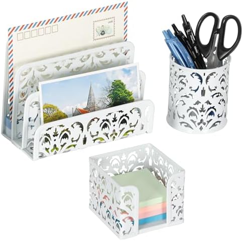 EasyPAG Desk Organizers and Accessories 3 Pieces Office Organizer Set - Pen Holder for Desk, Mail Sorter Countertop and Sticky Note Holder, White by EasyPAG