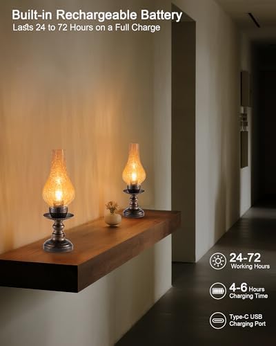 UMEXUS Vintage Rechargeable Cordless Table Lamp, Small Battery Powered Lamp - Image 5