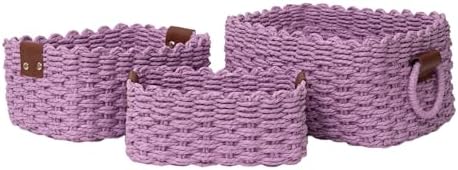 Woven Paper Rope Wicker Basket for Organizing(Set of 3,Purple) by QingtuHome