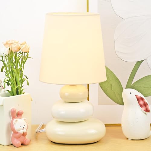 LULE Cream Small Table Lamp for Living Room as Bedside Table Lamp for Bedroom,Modern Ceramic Kids Night Table Lamp,Φ6.5×H12.2IN,Bulb Excluded - Image 4