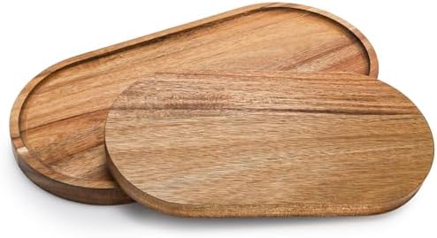 Elsjoy Set of 2 Acacia Wood Serving Trays, Long Wooden Serving Platter Oval Charcuterie Board Set for Home Decor, Fruit, Cheese - Image 4