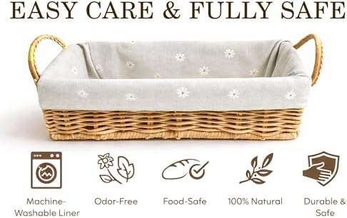 Scalloped Natural Rattan Storage Basket with Removable Cotton Lining, Leather Handles for Home, Kitchen, Bathroom Organization - Image 3