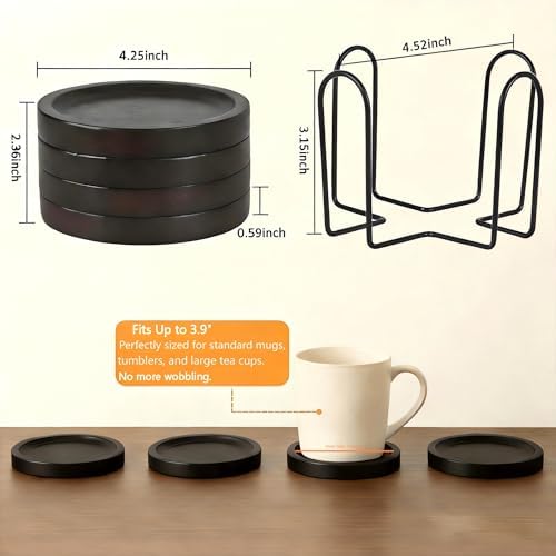 Wood Coasters for Drinks Set of 4 with Holder, Minimalist Table Decor - Image 5