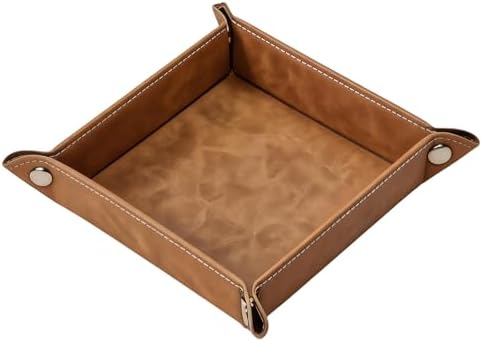 Valet Tray Desktop Storage Organizer – Vegan Leather Catchall Bedside Vanity Tray Nightstand Caddy Holder for Remote Controller, Watch, Keys, Phone, Wallet, Coin, Jewelry, Stone Khaki by siduater