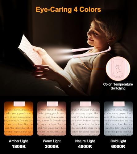 Gritin Book Light, Eye Caring 4-Color&5-Brightness Neck Light Reading Light - Image 3
