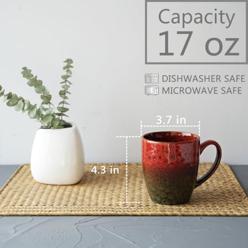 Bosmarlin Ceramic Coffee Mug Set of 4, 17 Oz, Coffee Cups with Big Handle, Microwave Safe, Unique Reactive Glaze (Red&Green) - Image 2