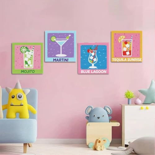 ICYANART 4 Set Cocktail Diamond Art Kits Diamond Art Paintings Gem Painting - Image 2