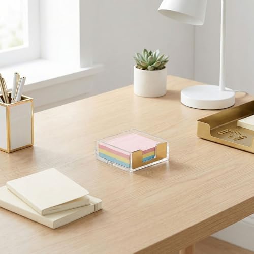 Gold Sticky Note Holder, Gold Post Note Holder for Desk, Acrylic Sticky Notes Dispenser Memo Pad Post Organizer, Clear Acrylic Desk Accessories Aesthetic Office Supplies for Desk Home Office School - Image 6