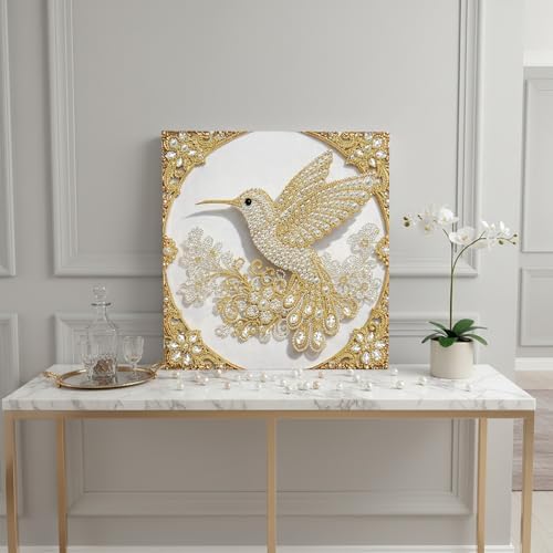 DIY Pearl Art Painting with Frame Creative Pattern Design Festival Stress-Relieving Home Wall Decoration 9.8X9.8in Tool Included-Hummingbird - Image 4