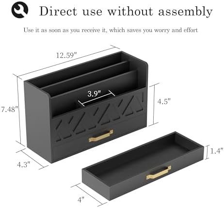 Bamboo Mail Organizer Countertop Pen Holder Wooden Desktop Storage Drawers - Image 2