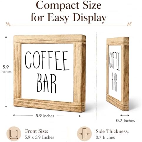 Coffee Bar Wood Sign, Farmhouse Coffee Station Decor, Rustic Wooden Plaque For Kitchen Counter Shelf, Small Cafe Corner Tabletop Accent, Coffee Lover Gift, 5.9 x 5.9 in - Image 2