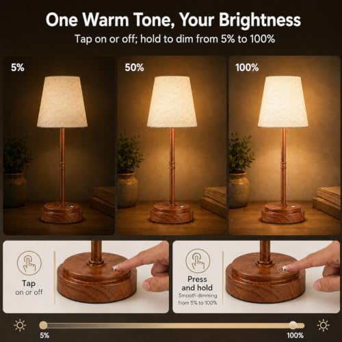Rechargeable Cordless Table Lamp, Battery Operated Bedside Lamp, Wood Grain - Image 4