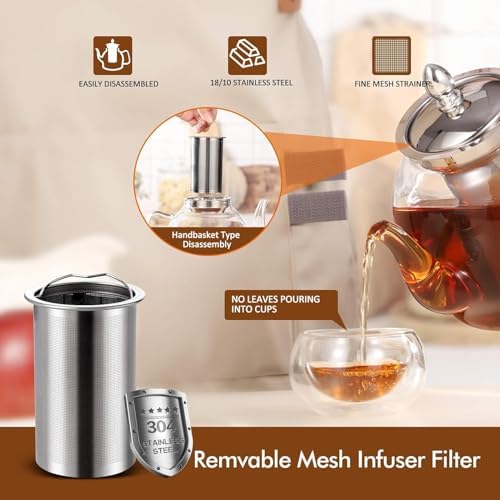 HIWARE 1500ml Glass Teapot with Removable Infuser, Stovetop Safe Tea Kettle, Blooming and Loose Leaf Tea Maker Set - Image 4