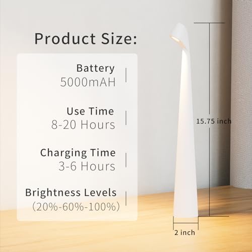 HAPYGI Cordless Rechargeable Reading Metal Table Lamp, 3-Level Brightness - Image 5