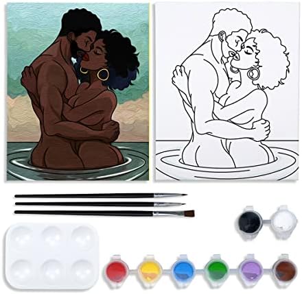 Nuberlic Canvas Painting Kit Pre Drawn Canvas for Painting for Adults Couples Paint and Sip Party Supplies Love Theme Couple DIY Date Night Activities Valentines Gift Pack of 1, 8x10 inch by Nuberlic
