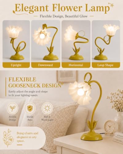 WERFOP Flower Table Lamp Cute Desk Lamp for Bedroom Home Decor (Yellow) - Image 3