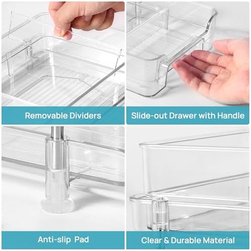 Vtopmart 4 Pack Plastic Clear Pull Out Organizer with Dividers (S-Divided) - Image 3
