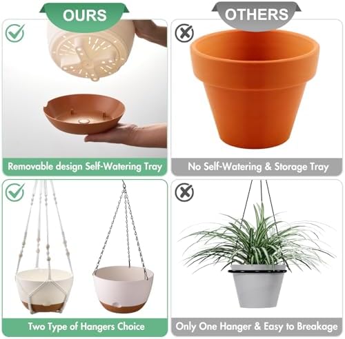3 Pack 8/10/12 Inch Hanging Planters for Indoor Plants with Self-Watering - Image 6