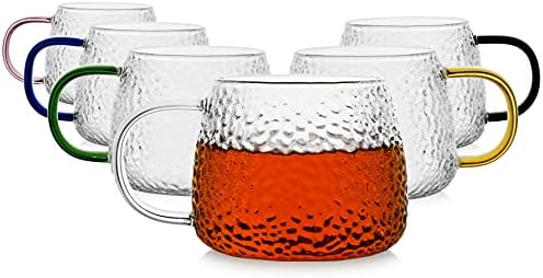 LUXU Hammered Tea Cups,Glass Coffee Mugs,15 oz,Set of 6 by LUXU