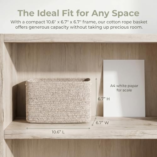 R RUNKA Small Cotton Rope Basket – Storage Bin for Organizing (10.6" x 6.7" x 6.7"), Bathroom Storage Basket for Shelf, Counter & Closet（Beige） - Image 2
