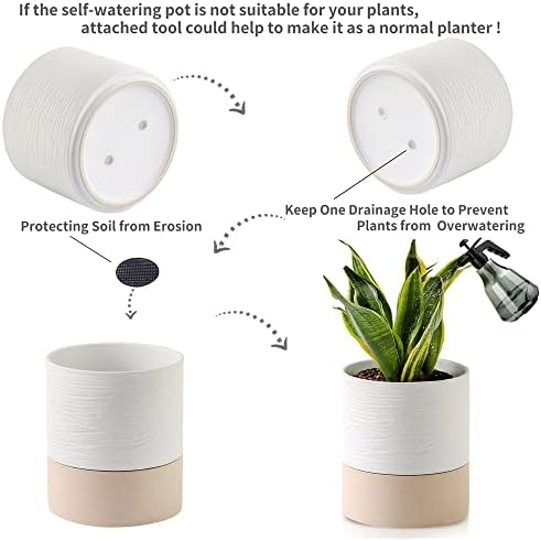 Nihow Ceramic Self Watering Plant Pot for Indoor Plants,6 Inch,White - Image 4