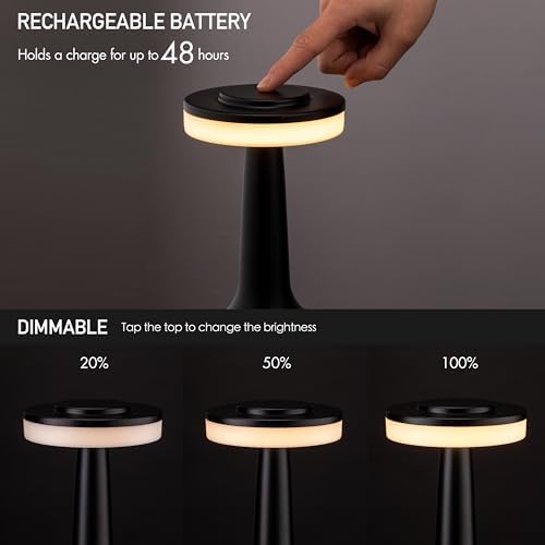 O'Bright Dome Cordless Rechargeable LED Mushroom Table Lamp, Matte Black - Image 2