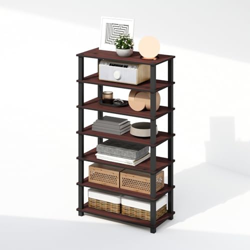 Furinno Turn-N-Tube Storage Shelves Set of 2, 4-Tier Stackable Standing Shelf, Open Corner Shelf, for Organization and Storage, Living Room, Garage, Home Office, Dark Cherry - Image 5