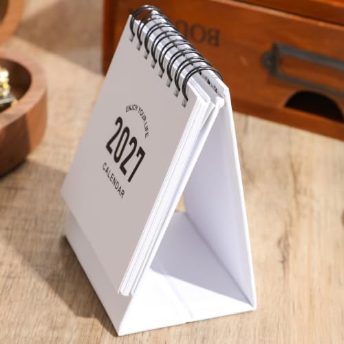 Mini Desk Calendar 2027-2028 - January 2027 until June 2028 Small Desktop Calendar Mini Daily Schedule 250gsm Thick Paper Twin-Wire Binding with Stickers for Home Office School (Mini white) - Image 6