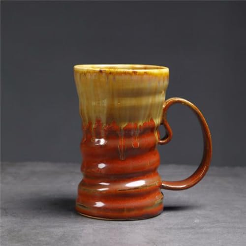 17oz Large Unique Cool Tall Handmade Ceramic Coffee Mug with Comfortable Big handle, Big Pottery Tea Mug, Artisanal Stoneware Coffee cup, Rustic Lead-free Tea Cups, Microwave safe,Brown and Red by Unknown