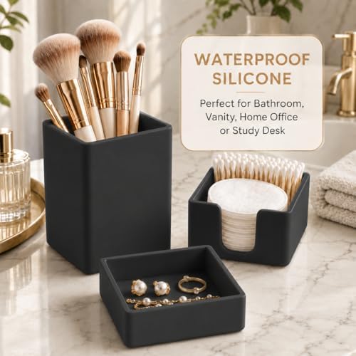 minimaliving Aesthetic Silicone Desk Organizer Set of 3,Modern Office Desk Accessories with Pen Holder,Paperclip Tray,Sticky Note Holder,Stylish Functional Office Desk Decor for Back-to-school(Black) - Image 5