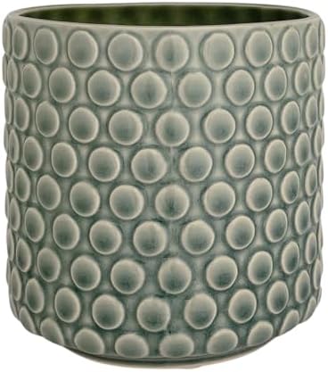 Nordring Stoneware Flower Pot – 5’’ Green Planter with Polka Dots – Modern Ceramic Pot with Crackle Glaze – No Drainage Holes – Holds 4’’ Indoor Plant by Nordring