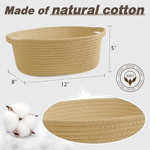 Pro Goleem Small Woven Basket with Gift Bags and Ribbons Durable Baskets for Gifts Empty Small Rope Basket for Storage 12"X 8" X 5" Baby Toy Basket with Handles, Khaki - Image 3