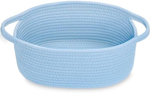 ABenkle Small Basket with Handles, Boho Decorative Rope Woven Dog Cat Toy Storage Bin Shelf Storage Organizer, Easter Christmas Gift Basket, 12"x8"x5", Blue by ABenkle