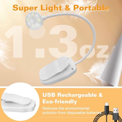 KTEBO 2 Pack Rechargeable Book Light Clip-On Reading Light for Books in Bed - Image 4