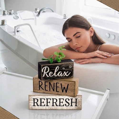 Moucuny 4 Pcs Bathroom Shelf Decor Sign Farmhouse Bathroom Accessories - Image 3