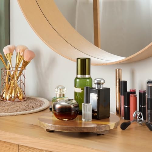 Small Round Decorative Tray Acacia Wood Bathroom Counter Organizer Pedestal Stand Farmhouse Kitchen Decor Wooden Riser for Soap Dish, Perfume, Candle, Sponge, 9" - Image 5