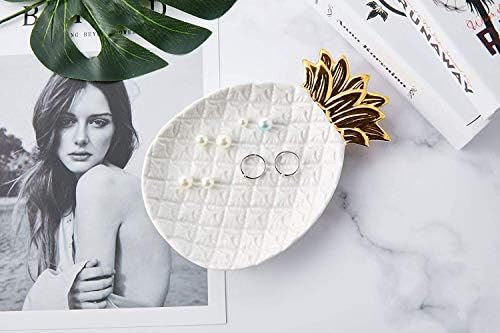 Lependor Ceramic Plate Jewelry Tray Jewelry Holder Jewelry Display - Ring Dish - Organizer for Keys - Phone - Jewelry - Watch - Wallet -Trinket - Best Wedding/Birthday - Big Size White Pineapple - Image 2