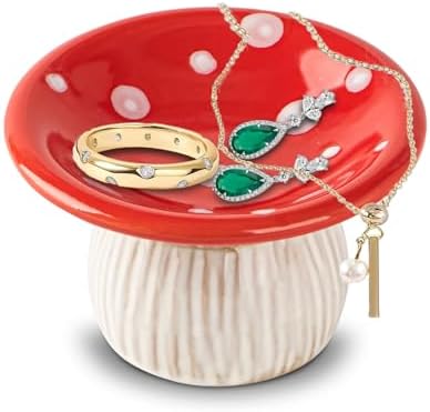 Mushroom Ceramic Jewelry Ring Holder Dish 2-Piece Ring Trinket Storage Jar by dgudgu
