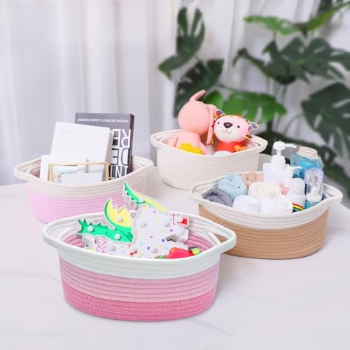 ABenkle Small Basket with Handles, Boho Decorative Rope Woven Dog Cat Toy Storage Bin Shelf Storage Organizer, Easter Christmas Gift Basket, 12"x8"x5" - Image 3