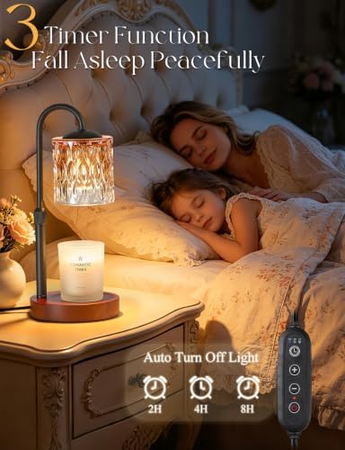 Briever Dimmable Candle Warmer Lamp with Timer, Height Adjustable Electric Candle Wax Warmer, Birthday Gifts for Women Mom, House Warming Gifts New Home Decor, Solid Wood Base, Walnut Amber - Image 4