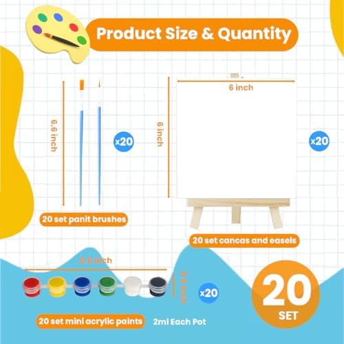 20 Set Mini Canvas Painting Kit, Mini Canvas with Easel and Paint Set - Image 2