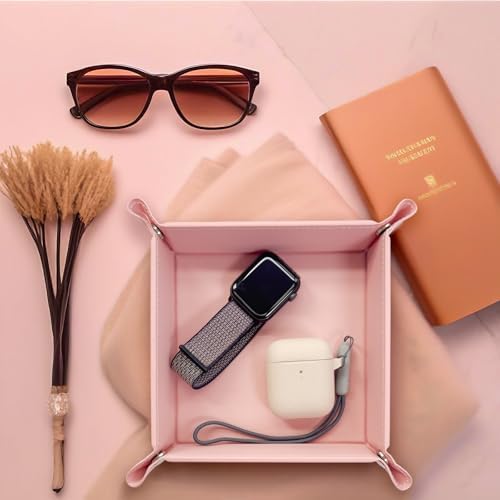 UnionBasic Small Valet Tray, Jewelry Tray for Rings Watches Earrings, Entryway Catchall Caddy for Coins Keys Change, Nightstand Bedside Valet Holder, Trays for Electronic Gadgets, Candy Pink - Image 5