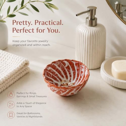Orange Glazed Ceramic Ring Holder Jewelry Dish Tray Small Trinket Tray - Image 3