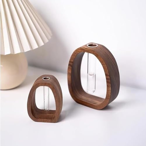 Solid Wood Glass Vase, Solid Wood Test Tube Creative Walnut Vertical Desk Hydroponics, Enhances Home and Office Environment, Small Size, for Home Decoration and Office (L) - Image 5