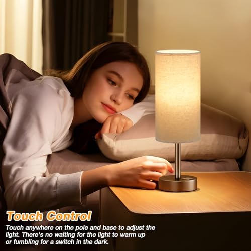 Dicoool Bedside Table Lamp for Bedroom - 3-Way Dimmable Touch Lamp, USB A+C - Image 2