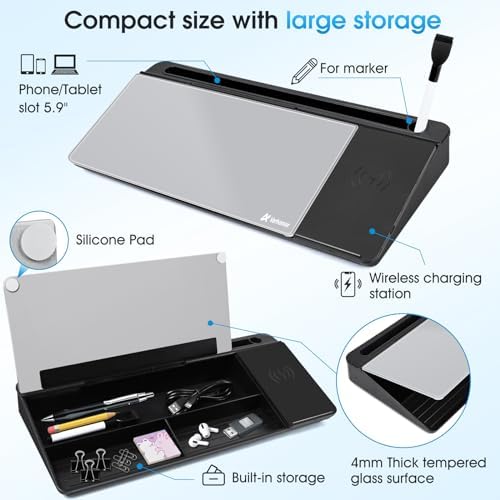 Varhomax Glass Desk Whiteboard with Wireless Charger - Image 6