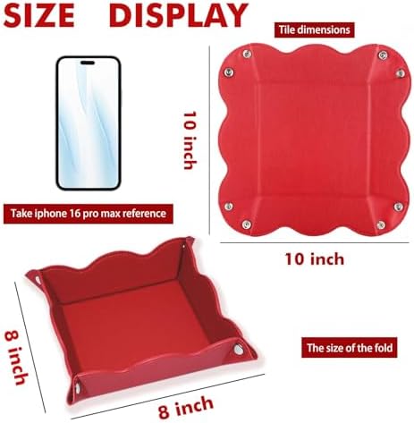 Valet Tray for Men Women - PU Leather Travel Catchall Tray Organizer - Desk Bedside Nightstand Storage Box for Jewelry Key Phone Remote Controller Wallet Watch Glasses Coin Readers -Red - Image 3