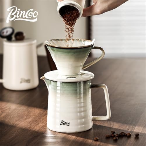 Bincoo Pour Over Coffee Maker&Dripper, Style Cone Filter + 450ml Ceramic Coffee Server, Manual Coffee Brewer Set, Reusable Coffee Filter Holder, Great Gift for Coffee Enthusiasts(Green) - Image 3
