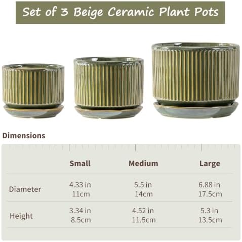 SURE YUESI Ceramic Plant Flower Pots for Indoor Plant, 4.33"+5.5"+6.88", Set of 3, Orchid Pot with Drainage Hole, Saucer and Hole Mesh Pad for Succulents, Herbs and African Violet (Light Green) - Image 6