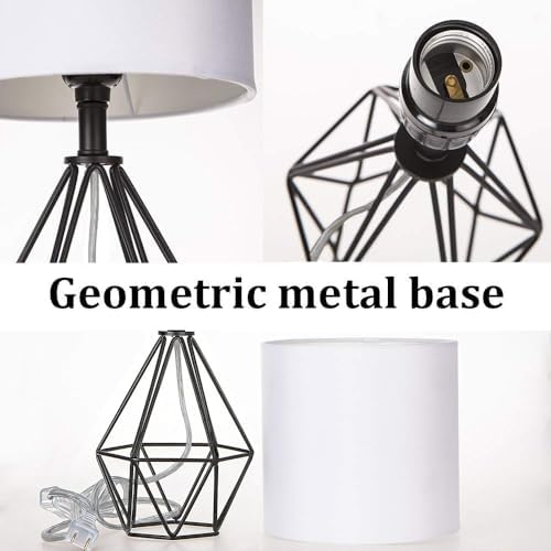 Black Bedside Table Lamp,Small Nightstand Lamp for Bedroom,Modern Desk Lamp with TC Fabric Shade Geometric Metal Base for Living Room Study Office Farmhouse - Image 6